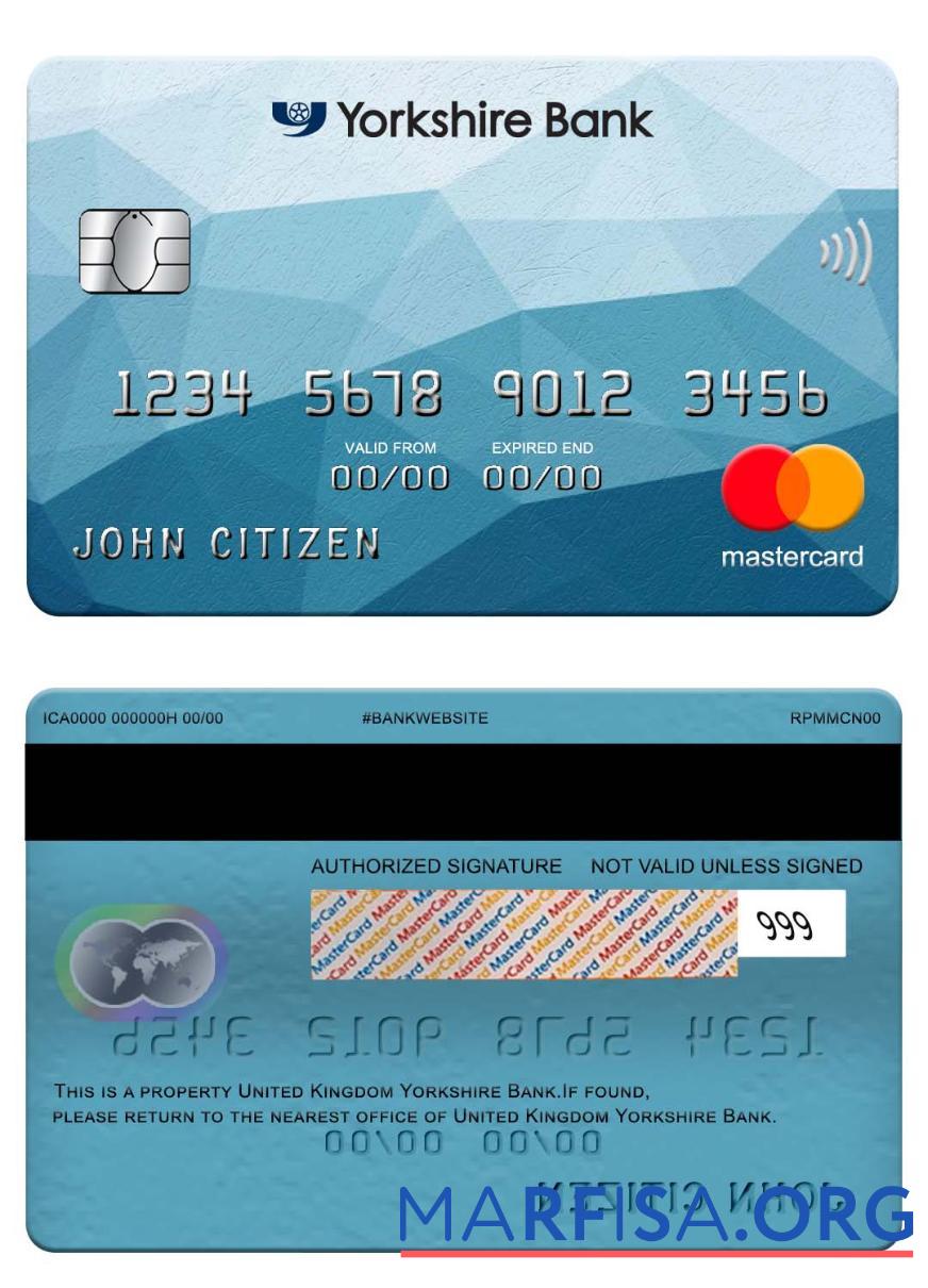 Printable United Kingdom Yorkshire Bank mastercard download for verification